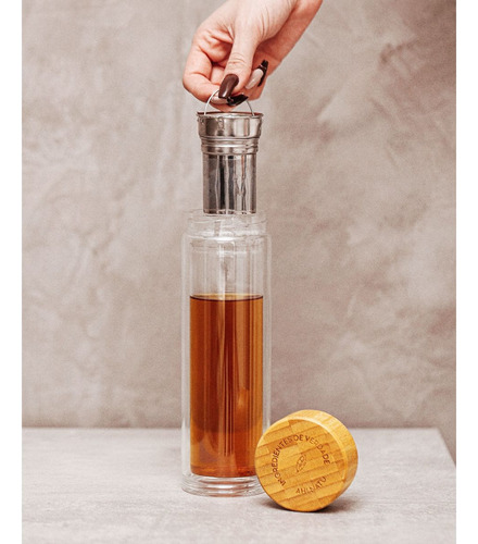 Garrafa De Vidro Duplo 450ml Com Infusor Para Chá Ah Natu