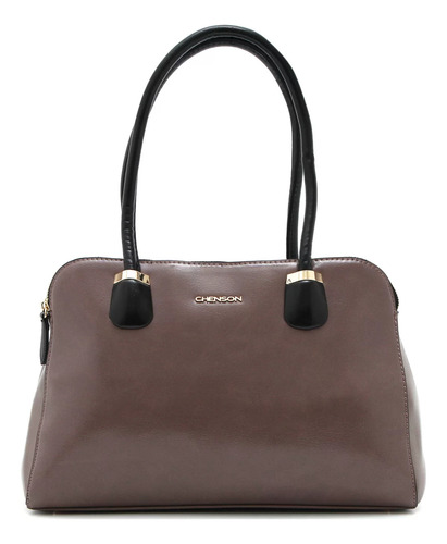 Cartera De Mano Cuero Sintético - Chenson Marrón Claro Lisa Negro