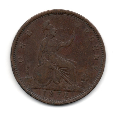 Inglaterra Gran Bretaña Moneda 1 Penny Año 1872 Km#749.2