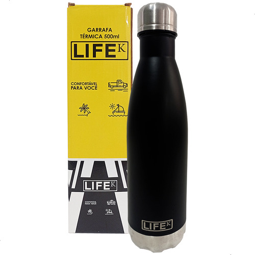 Garrafa Térmica Squeeze Inox 500ml Parede Dupla Avacuo Lifek Cor Preto