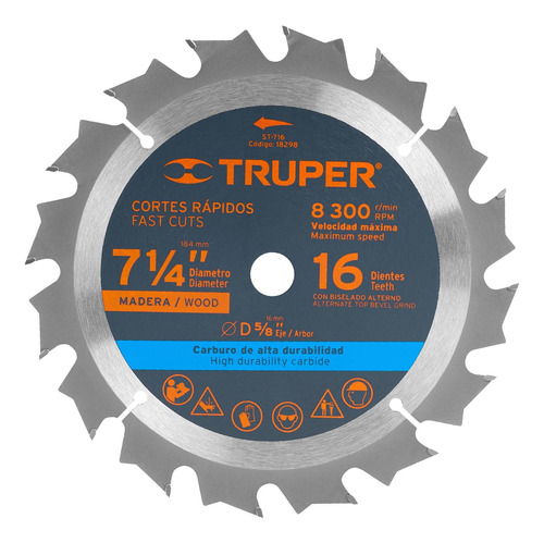 Disco Para Sierra Circular 7 ¼   16 Dientes Truper 18298