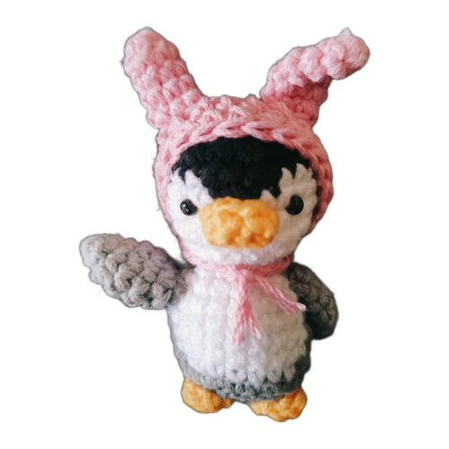 Pingüino Animalitos Crochet 12 Cm, Con Gorro De Conejito 