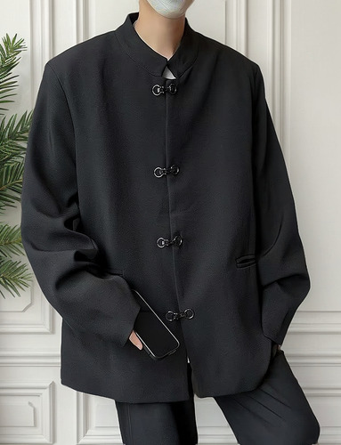 Chaqueta De Traje Oscuro De Estilo Chino Con Cuello Alto Par