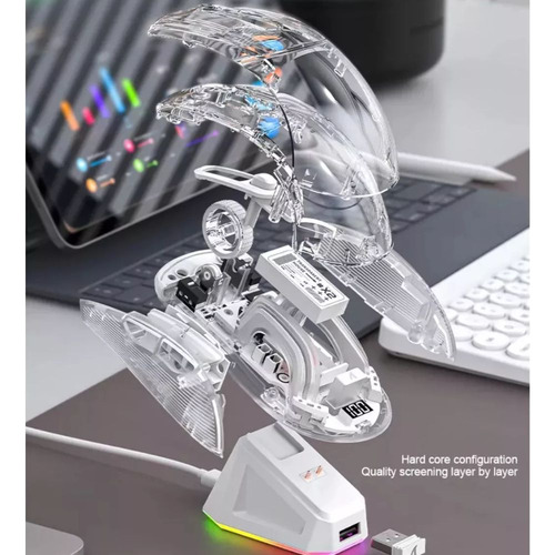 Mouse Attack Shark X2 Pro Rgb Tri-modo Branco Transparente