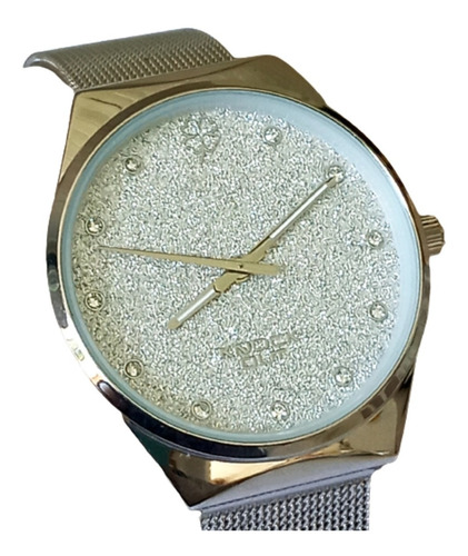 Reloj Knock  Out 1569 Malla Tejida Plateado- Cuadr Glitter