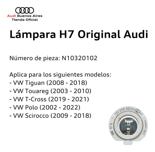 Lámpara H7 Audi A1 2011 Al 2016