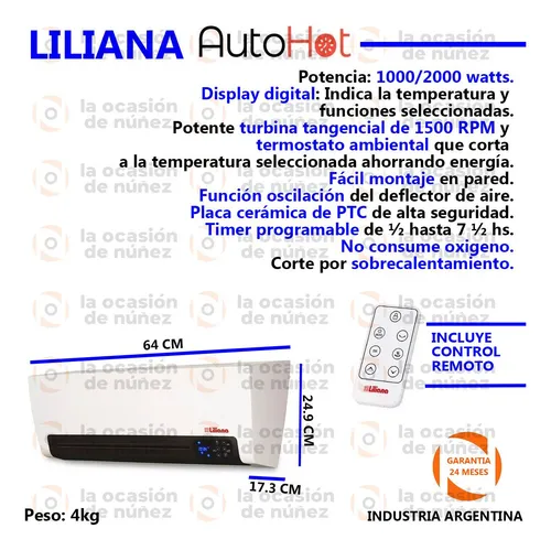 Caloventor pared liliana con turbo 2000w hotsell