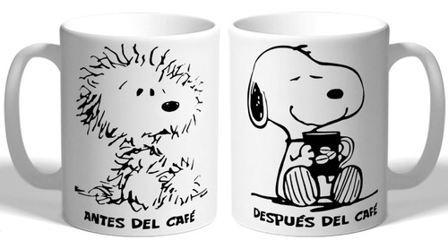 Taza Snoopy Antes Y Después Del Café, Humor De Cerámica