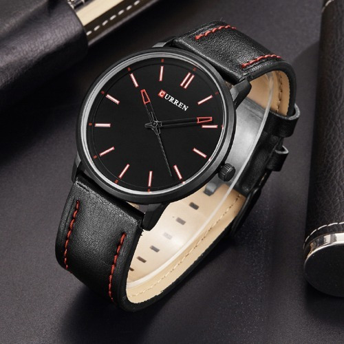 Relógio Masculino Curren Analógico 8233 Preto E Vermelho