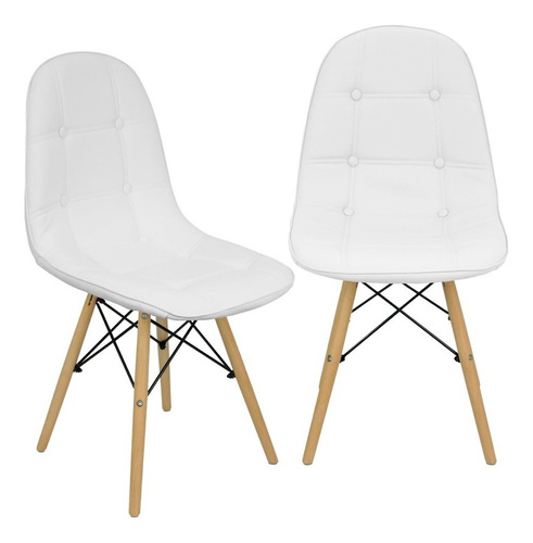 Kit 2 Cadeiras Charles Eames Botonê Eiffel Estofada Couro Cor da estrutura da cadeira $$$ Cor do assento Branco