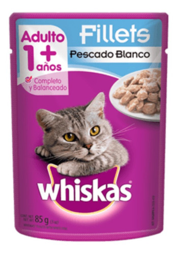 Alimento Whiskas 1+ Whiskas Gatos s para gato adulto todos los tamaños sabor fillets de pescado blanco en sobre de 85g