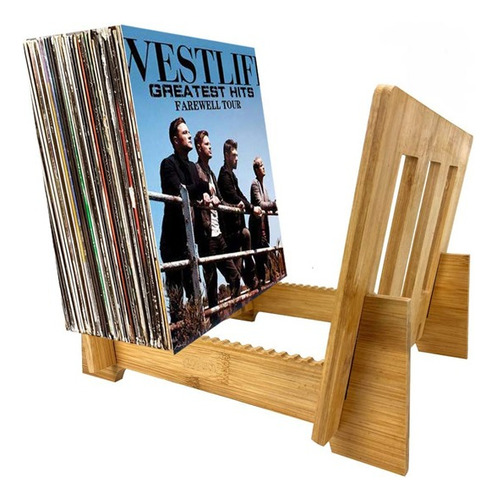 Soporte O Rack De Madera Bambú Para Discos De Vinilo