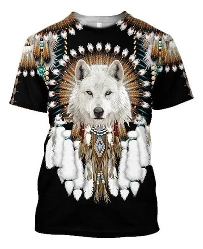 Camiseta De Manga Corta Con Estampado 3d De Lobo Indio Nativ