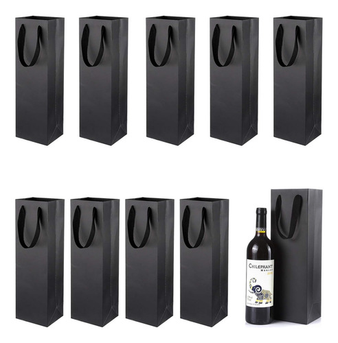 10 Bolsas De Regalo Carton Papel Kraft Para Botellas De Vino