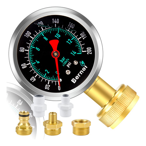 Kit Medidor Presión Agua Bernoi 5 Piezas 0-200 Psi