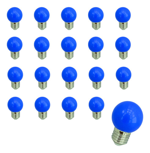 Kit 20 Lâmpada Bolinha Led 1.5w G45 E27 Bivolt Colorido Cor Da Luz Azul