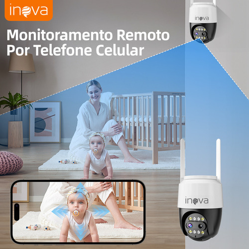 INOVA Câmera Segurança Externa 4K Dual Lens 2.4G WiFi 360° PTZ - Monitor Noturno Colorido/Spotlight+Alarme/Áudio Bidirecional/IP66/Cloud+SD - Vigilância Residencial Inteligente