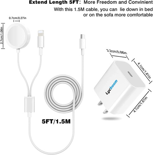 Cargador Usb C Para Apple Watch, 20w Fast 2 En 1 Cable De Ca