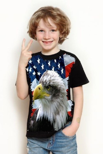 Camiseta Criança 5%off Bandeira Estados Unidos Usa Águia Top