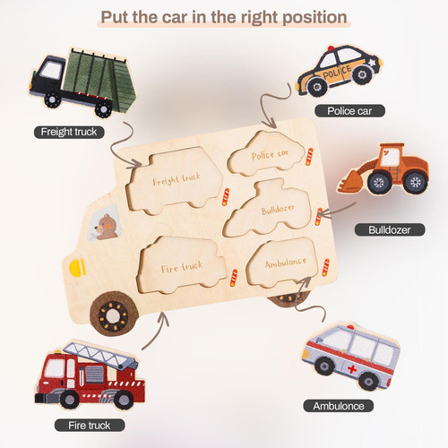 Rompecabezas De Madera Montessori Para Niños, Coches
