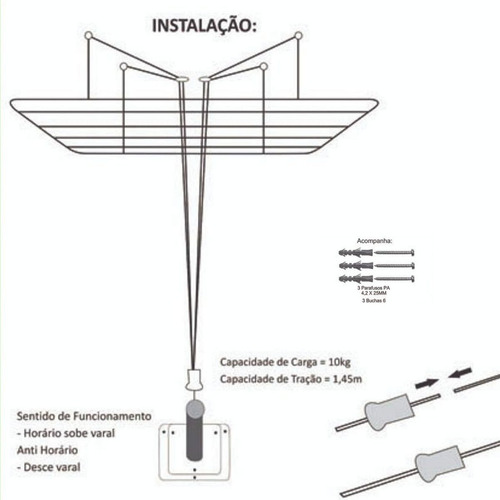 Manivela Elevador Para Varal De Teto- Lavandeira Até 15kg