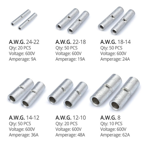 Kit De Conectores A Tope Wirefy No Aislados De 200 Piezas -
