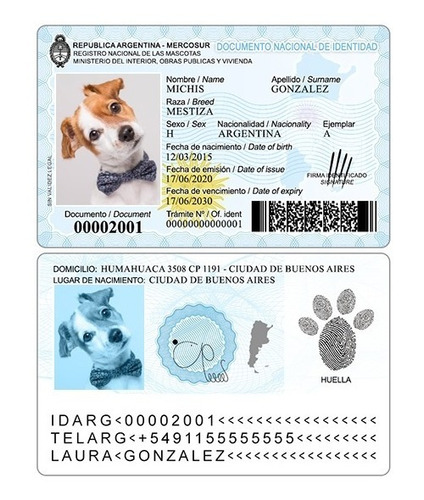 Dni Para Mascotas Plantilla Digital Editable - Perro - Gato