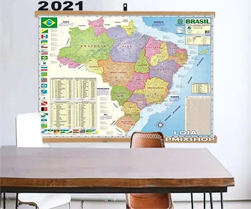 Mapa Brasil Moldura Banner Laminado Gigante 120x90cm - Atual