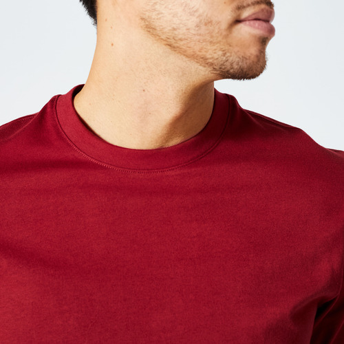 Playera De Fitness 500 Essential Hombre Rojo Burdeos Domyos