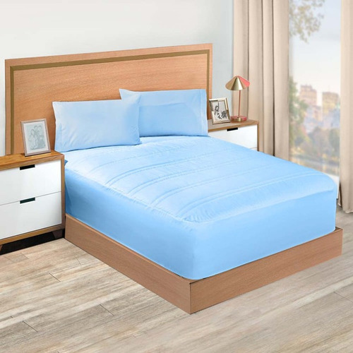Protector Cubre Colchón King Size Azul Antiácaros Ultra King