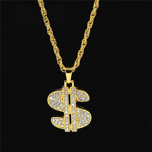 Cadena Con Strass Iced Out Signo Dolar Sign Hip Hop Trap N°2