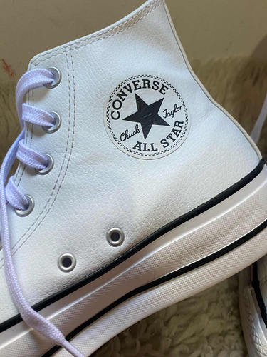 Converse Chuck Taylor Plataforma De Cuero Blanco, Talle 38.