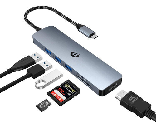 Adaptador De Concentrador Usb C 6 En 1, Adaptador Usb C De D