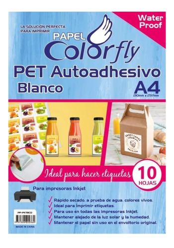 Papel Pet Adhesivo Blanco A4 10hojas