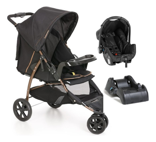 Carrinho Cross Trail Com Bebê Conforto Grid Preto E Base