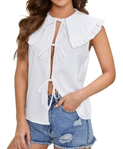 Blusa Blanca Escote Y Lazos Frontales