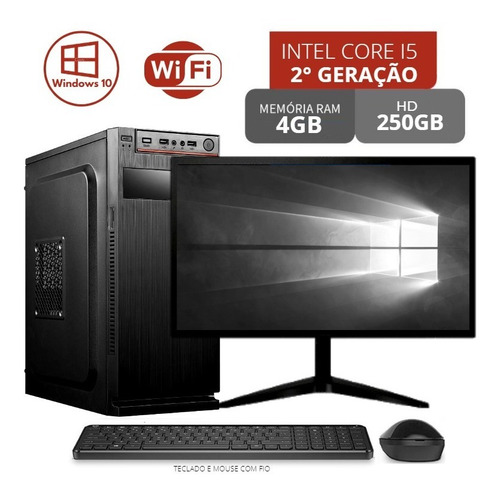 Pc + Tela Gamer Hd250gb 4gb Core I5 Até 12x Sem Juros