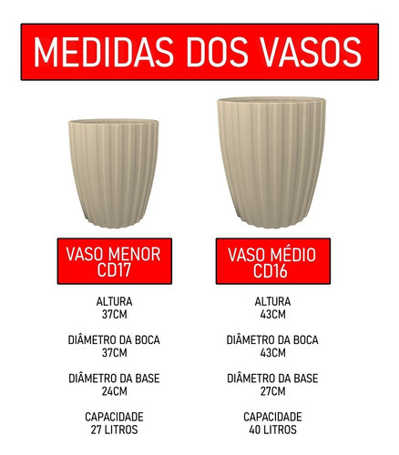 Kit 2 Vasos Polietileno Planta Decoração Jardim Flor Cd70 Cor Ocre