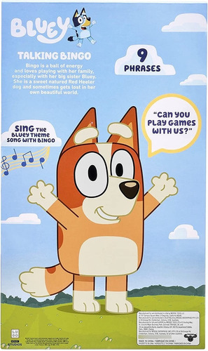 Imagen 2 de 4 de Peluche Bluey - Talking Bingo - 9 Frases En Ingles - 30 Cm