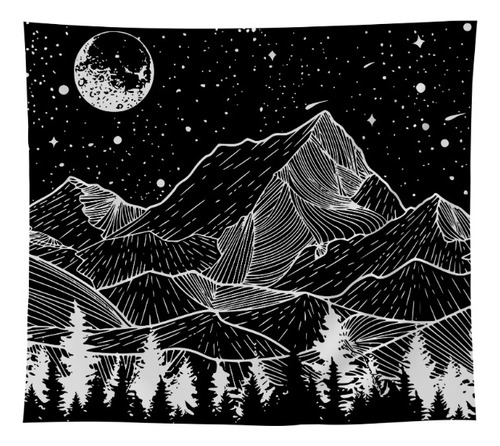 Tapiz Paño Paisaje Noche De Montañas, Bosque Y Luna - Grande
