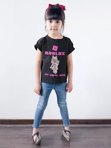 Camiseta blusa preta menina roblox com seu nome - Estampmax