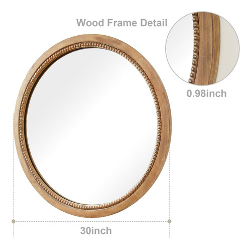 Espejo Circular De Madera, Espejo De Pared Rústico De ...