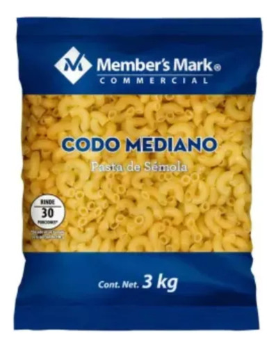 3 Pza Pasta Member's Mark Codo Mediano 3 Kg