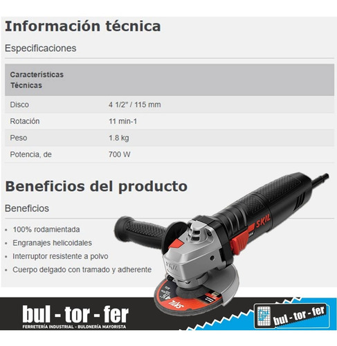 Imagen 4 de 7 de Amoladora Angular 115mm 700w Skil 9002