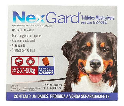 Pastilla antiparasitario para pulga Boeringer Ingelhein NexGard para perro de 25kg a 50kg 3 comprimidos