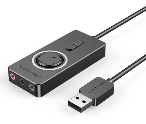 Placa de som USB Vention para fone de ouvido com microfone auxiliar, cor preta