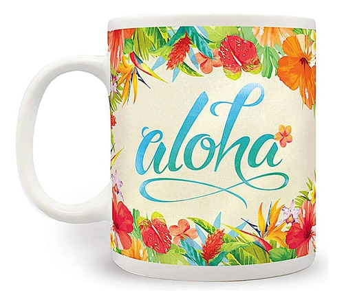 14 Oz. Taza Floral Aloha Flores De Hawaii