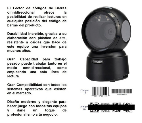 Imagen 2 de 9 de Lector Escáner Código De Barras Omnidireccional Usb Con Base