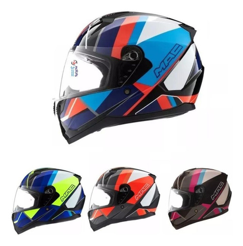 Jm Casco Moto Integral Mac Bass Nirvana Azul Amarillo Fluo 