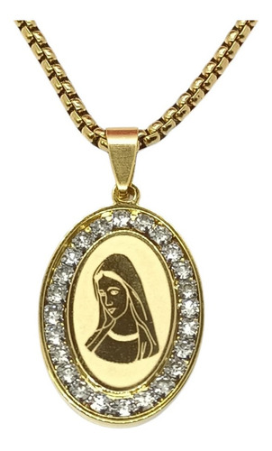 Colgante Medalla Virgen Maria Zirconia Chapado En Oro 18k